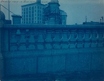 (MANHATTAN BRIDGE--NEW YORK CITY) A group of 10 photographs depicting the view from Brooklyn Tower and construction of the colonnade an
